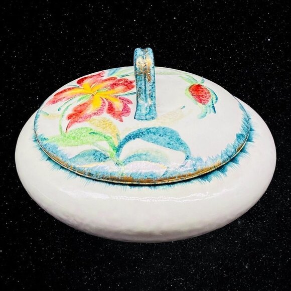 Vintage Italian Art Pottery Floral Covered Casserole Dish Numbered 4.5”T 6”W - Picture 5 of 10